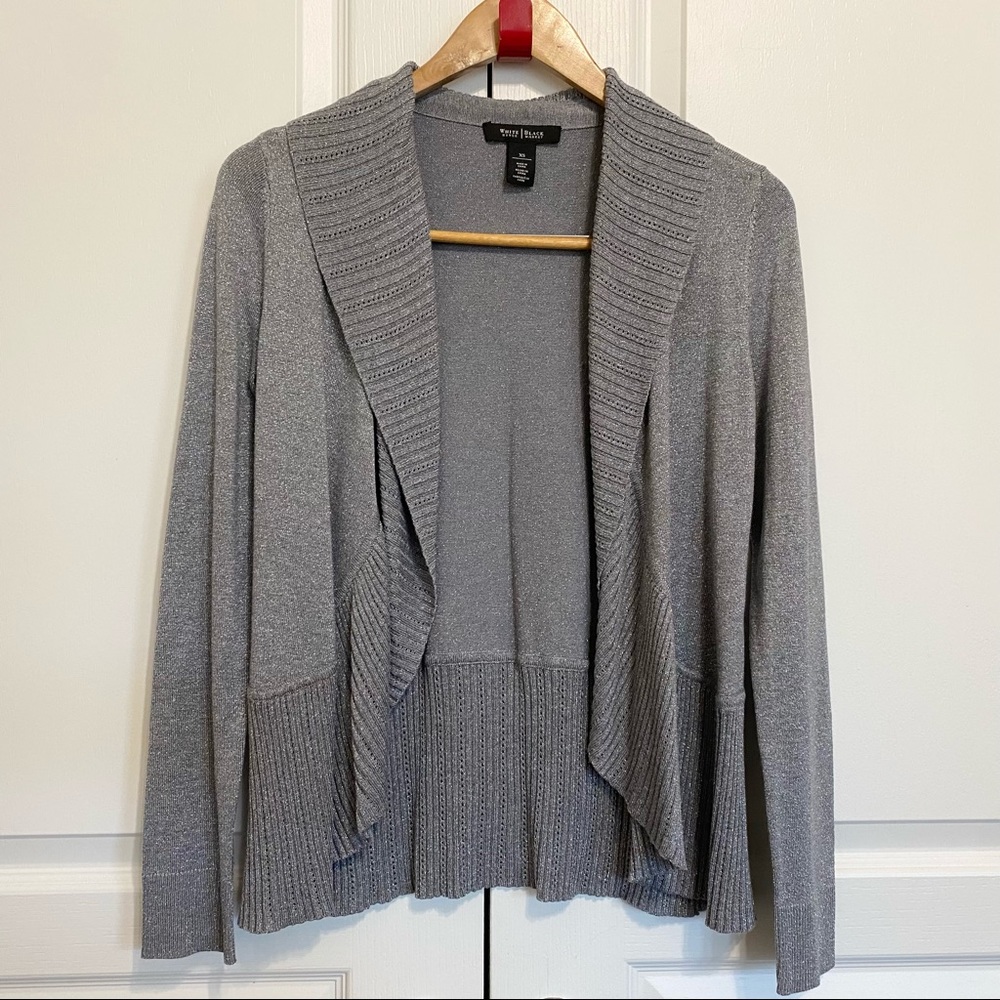 White House Black Market Open Front Cardigan Sweater Shimmer Silver Women’s XS